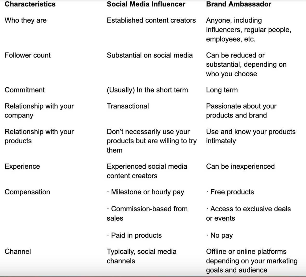 Influencers vs. brand ambassadors