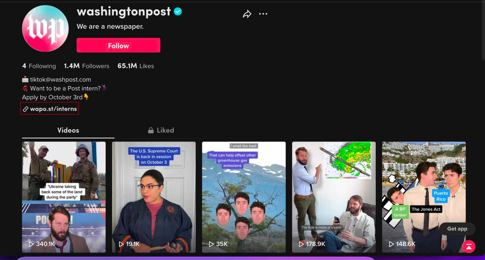 Washington Post's TikTok account